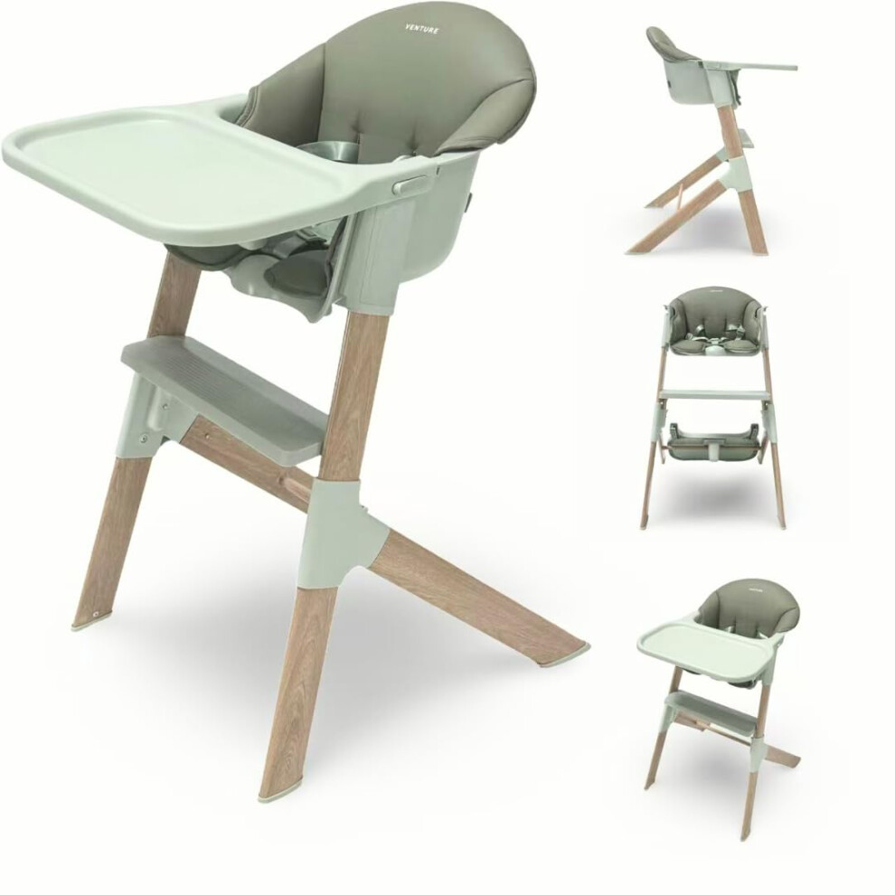 Venture Mico Highchair - Stylish Scandi Style Modern Baby Highchair With Wood Effect, Easy Clean Design, And Padded Seat Cushion For Comfort And