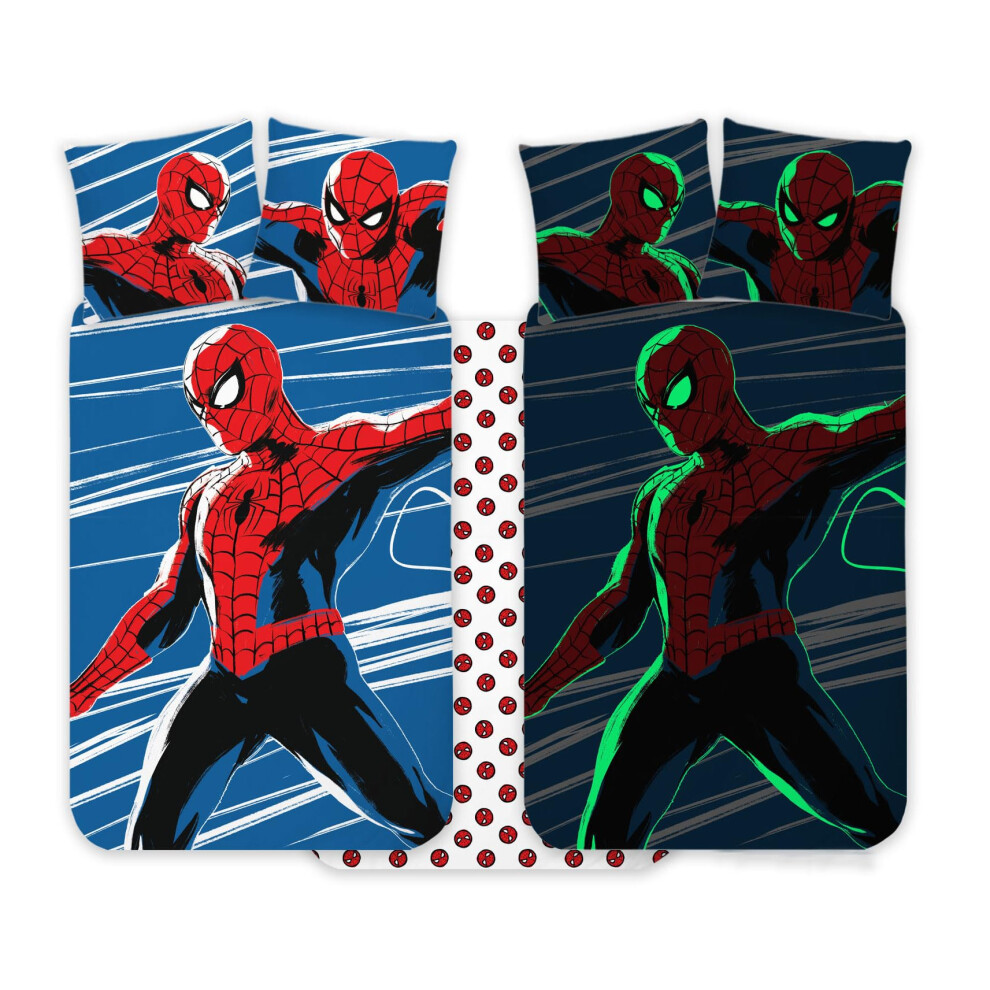 Spiderman Cot Bedlinen Set 100X135 Cm + Pillowcase 40X60 Cm, 100% Cotton | Glow-In-The- Style Baby Bedding Set Perfect For Kids | Spiderman Soft Dark Brandmac