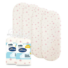 Silentnight Safe Nights Fitted Sheet - Moses Basket Mattress - Breathable 100% Cotton Jersey - Super Soft Kind to Baby Skin - 74x27cm - Secure Fit
