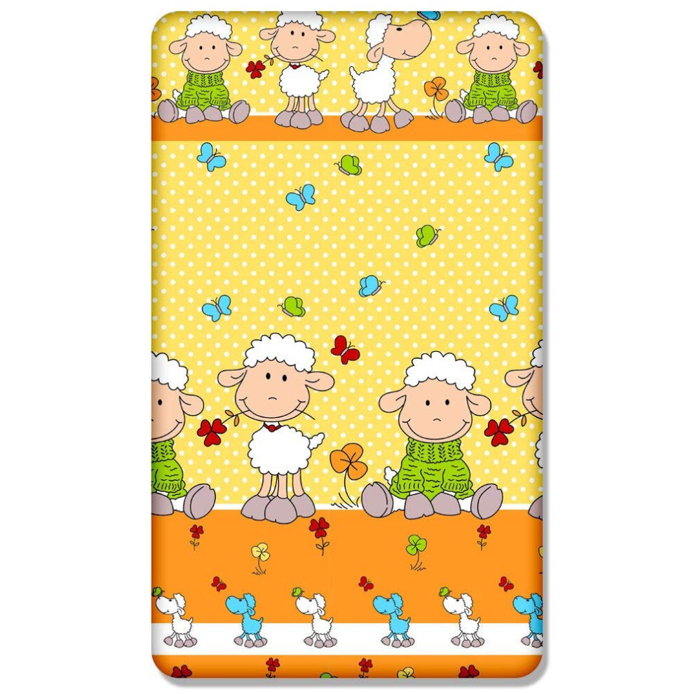 Babymam 100% Cotton Fitted Sheet With Printed Design For Baby Crib 90X40cm (Sheep Yellow)