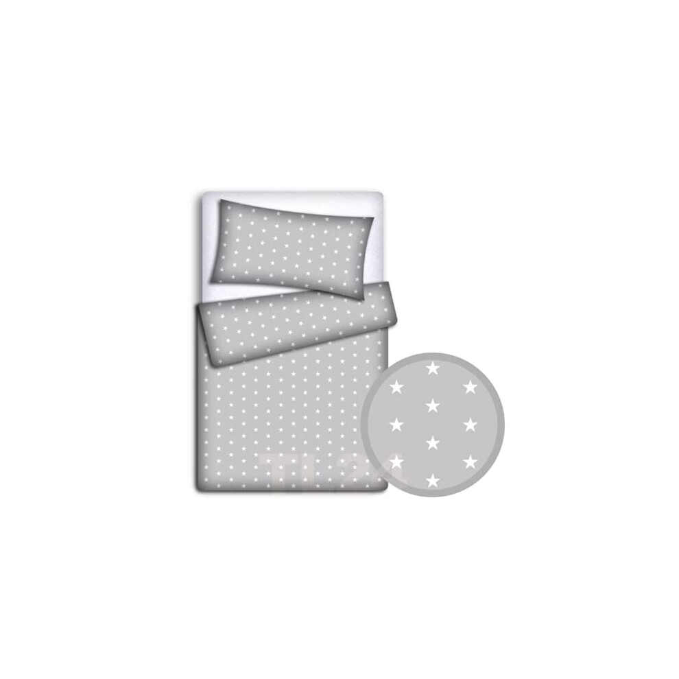 Baby Mam Baby Bedding Set 120X90cm Pillow Duvet 4Pc Fit Cot Small White Stars On Grey
