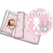 BABY 4PC BEDDING SET WITH PILLOW AND DUVET NURSERY 120X90CM Bunny Pink