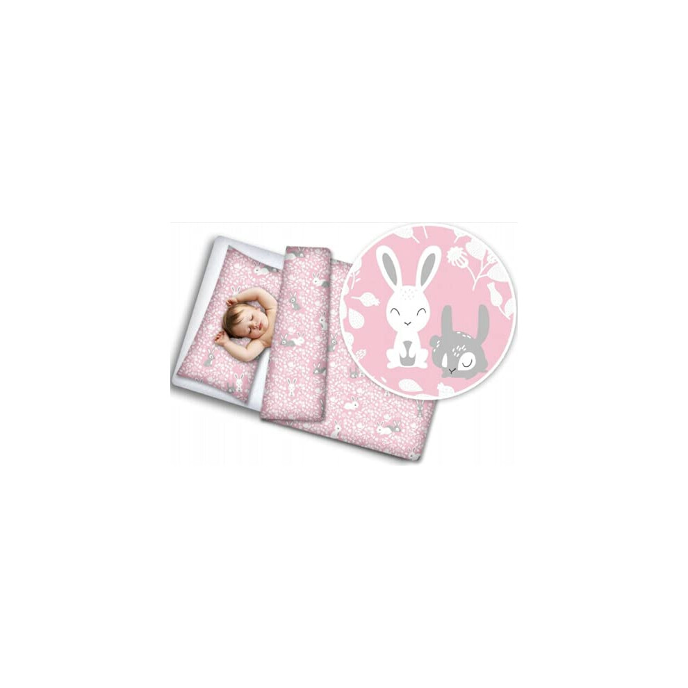 Baby Mam Baby 4Pc Bedding Set With Pillow And Duvet Nursery 120X90cm Bunny Pink