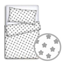 BABY BEDDING SET PILLOWCASE + DUVET COVER 2PC TO FIT JUNIOR BED (Big grey stars on white background)