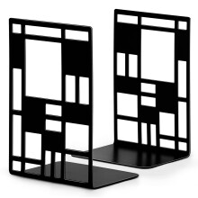 Heavy Duty Metal Bookends with AntiSlip Base, Abstract Design, Black for Office and Home