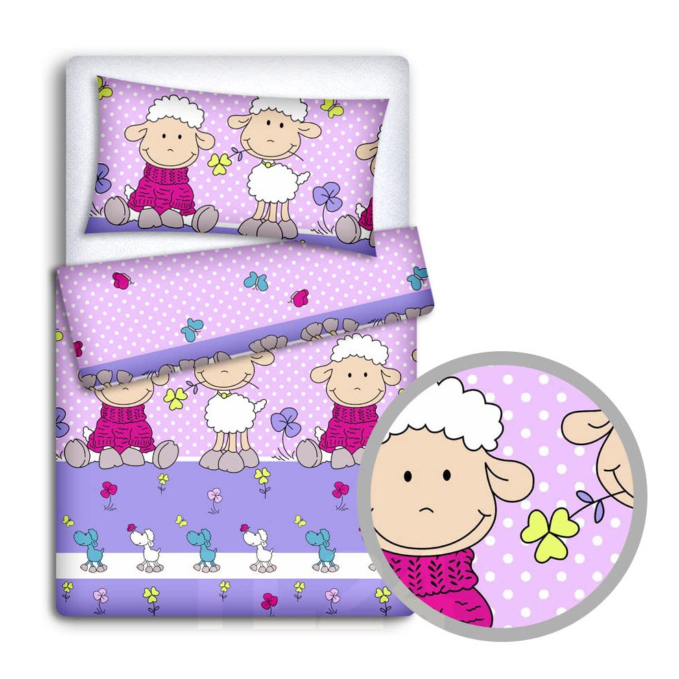 Baby Mam Baby Bedding Set 120X90cm Pillow Duvet 4Pc Fit Cot Sheep Pink