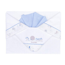 ANDY & HELEN Complete 3 Piece Cot Bed Sheet Embroidered + Elastic Bottom Sheet and Pillow Case Suitable for Cots, Carrycot and Pram, Light Blue
