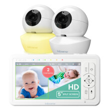 Babysense Video Baby Monitor with 2 Cameras and Audio, 720p 5" HD Split-Screen, Adjustable Night Light, White Noise and Lullabies, Long Range, 4xZoom,