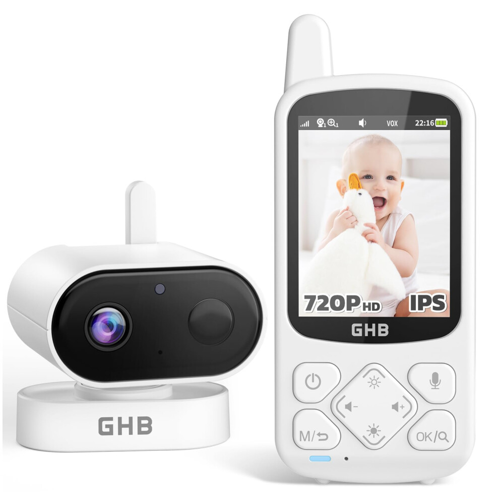 Baby Monitor With Camera And Night Vision, 2.8'' 720P Hd Video Baby Monitor, Ips Screen, Vox, 2-Way Talk, Room Temperature Alert, Lullaby Ghb