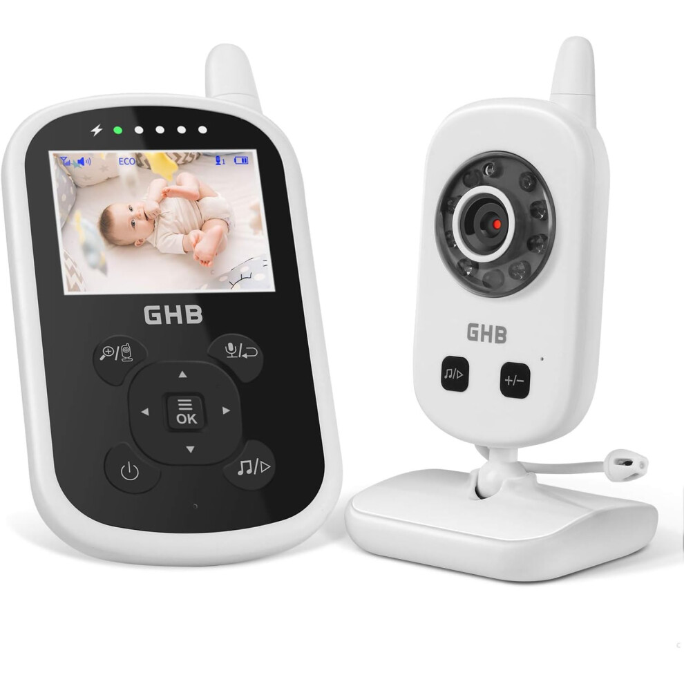 Baby Monitor With Camera And Night Vision, 2.4-Inch Display, 2-Way Talk, Lullaby, Temperature Alert, Feeding Reminder Ghb