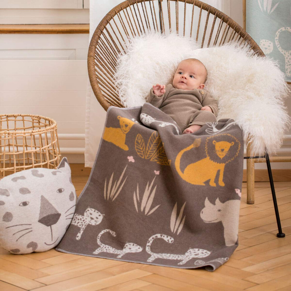 David Fussenegger Baby Blanket Brown With Jungle Motif Cotton 70 X 90 Cm Fluffy Soft