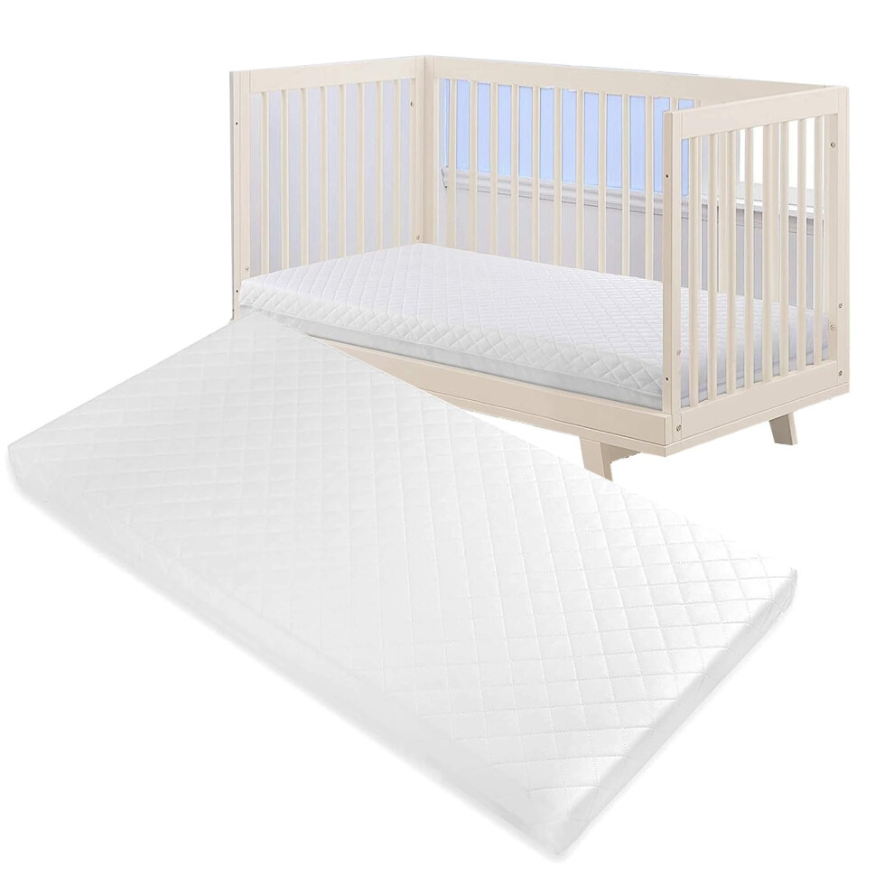 New Classic Cot Bed Mattress 90X50x7 Cm - Breathable Baby Toddler Foam | Hypoallergenic Quilted Removable Cover Made In England White Pinkfairy