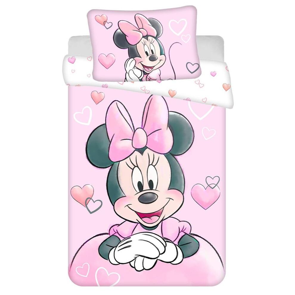 Minnie Powder Bedding Set For Baby Or Junior Bed, 100% Cotton, Duvet Cover 100 X 135 Cm + Pillowcase Pink Jerry Fabrics