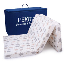PEKITAS Folding Travel Mattress 60 x 120 cm Height 6 cm Includes Carry Bag Baby Cot Washable Breathable Cover Clouds Print, Multicoloured