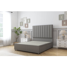 (4'6 Double, Pewter) Sloomy Kansas Dumfries Divan Bed Base 4 Drawers With 26" Strutted Headboard