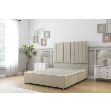 (5' King, Cream) Sloomy Kansas Plush Divan Bed Base 4 Drawers With 26" Strutted Headboard