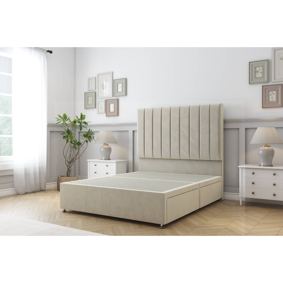 Sloomy (5' King, ) Kansas Plush Divan Bed Base 4 Drawers With 26" Strutted Headboard Cream