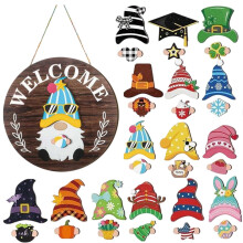 2025 New Christmas Decor Interchangeable Welcome Sign, 15 Pcs Wooden Seasonal Sign with Magnets & Detachable Hats, DIY Door Decor compatible with