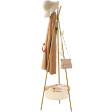 Tajsoon Coat Rack Stand with 9 Hooks & Storage Basket, Freestanding for Bedroom, Hallway, Office, Black