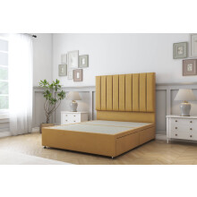 (5' King, Mustard) Sloomy Kansas Plush Divan Bed Base 2 Drawers Same Side With 26" Strutted Headboard