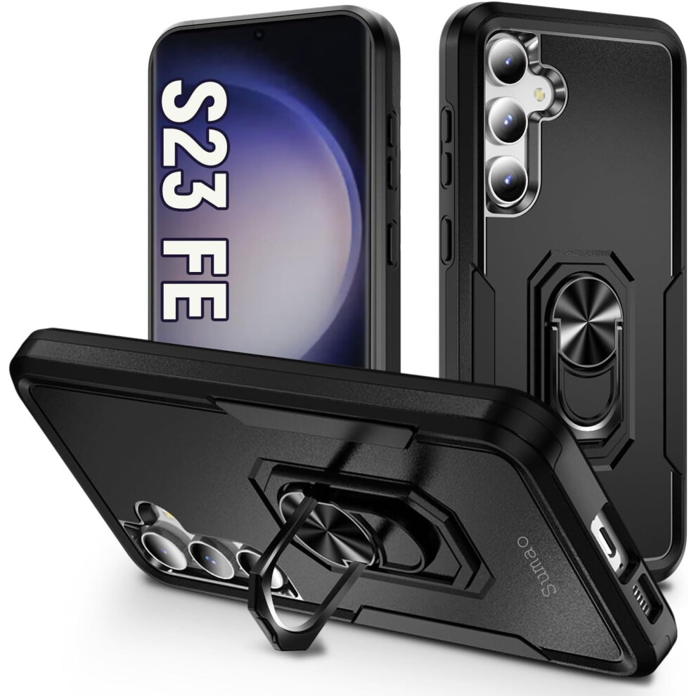 Sumao Compatible With Samsung Galaxy S23 Fe Case For Stand Heavy Duty Drop Protection Rugged Shockproof Case- Black 9104899289438
