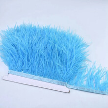 1/3M/Lot Wholesale Ostrich Feathers Trim Ribbon Party Wedding Headdress Carnival Plumas Fringe Sewing Clothes Dress DIY Crafts Blue 3 Meters