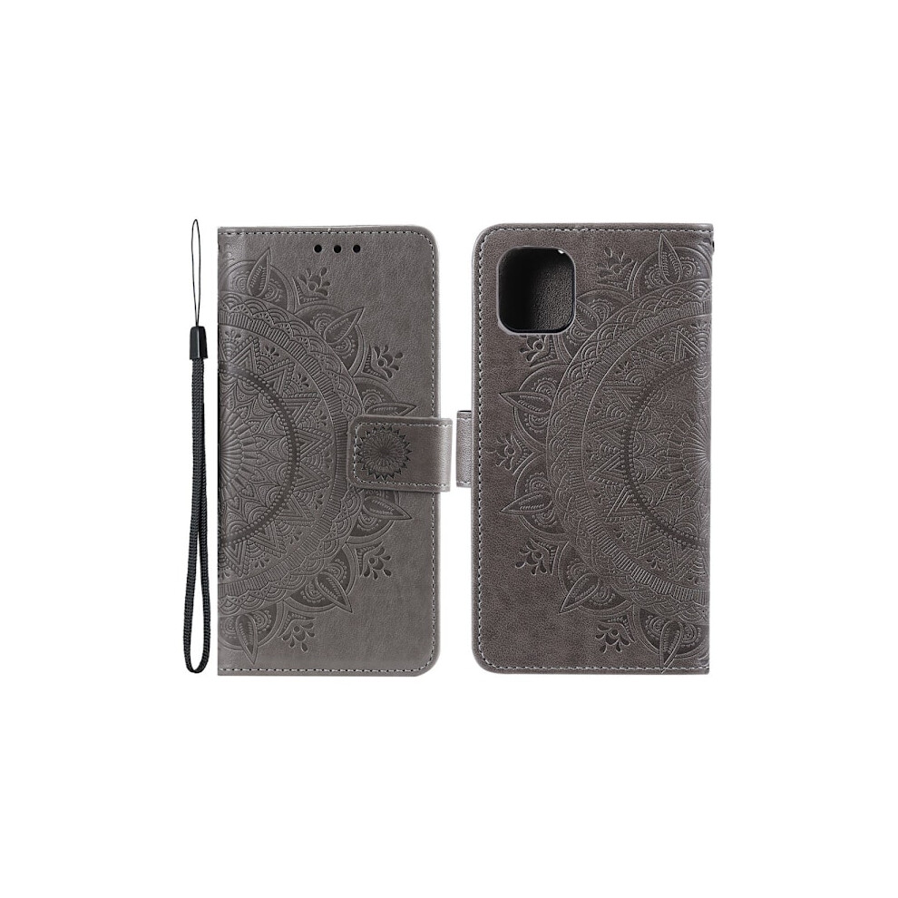 Compatible With Iphone 13 - Printed Mandala Leather Case - Grey 9048212254799