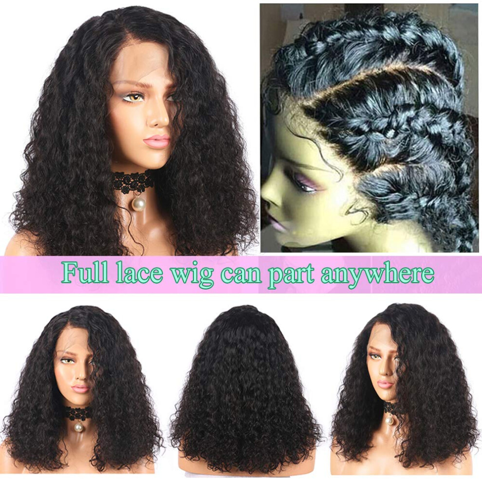 Unisex Human Hair Lace Front Wig Preplucked Hairline Bleached Knots Curly Bob Glueless Full Lace 16 Inch