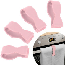 Towel Clips for Kitchen (4 Pack, Pink) - Keep Towels from Falling, Compatible with Oven Handle, Bathroom Rack, Dishwasher, Stove