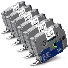 6-Pack Tze221 Tz Tape 9mm 0.35" Laminated White Compatible for Brother Tze-221 Tz-221 Tz221 P Touch Tze 9mm 3/8" Label