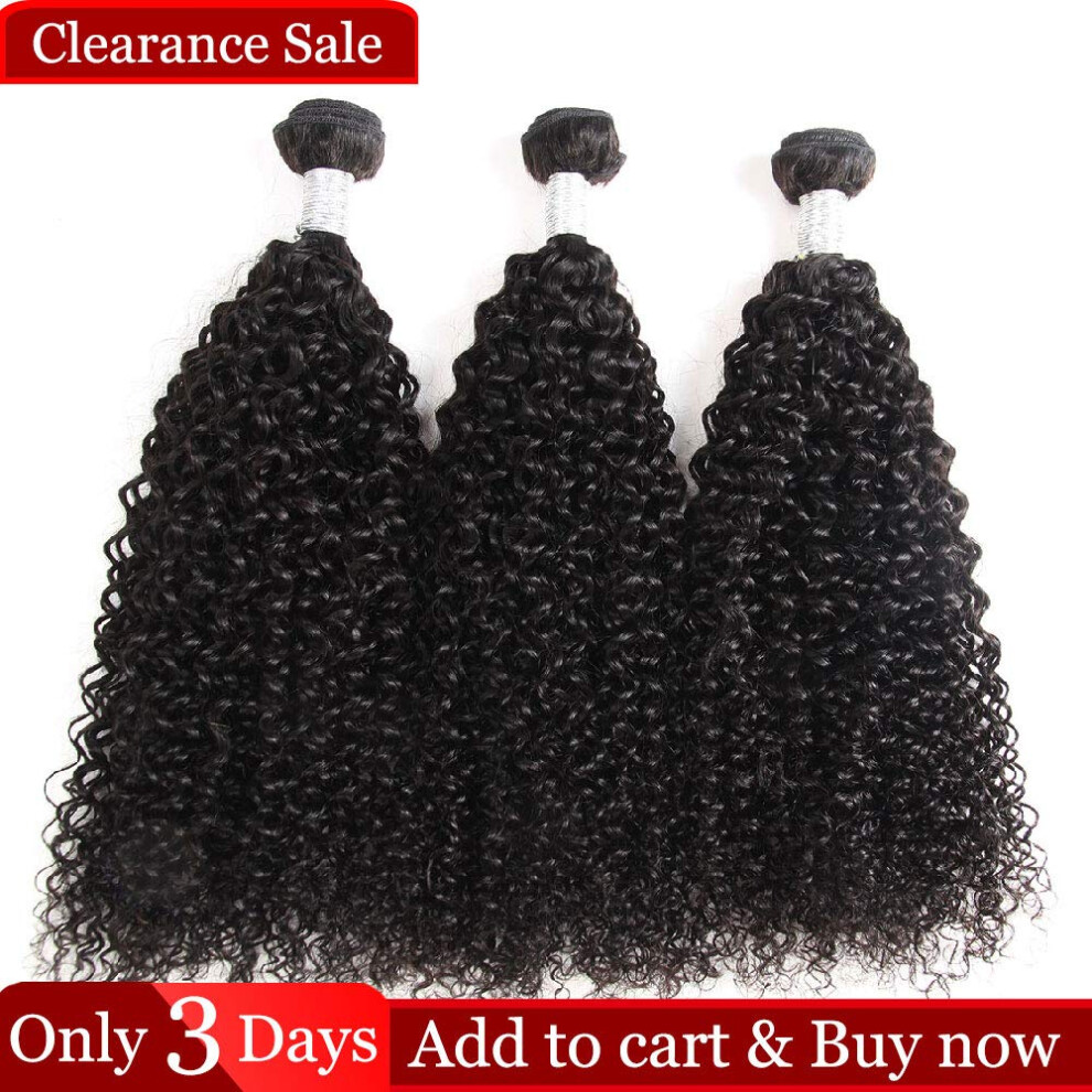 Unisex Black Brazilian Kinky Curly Virgin Human Hair Extensions 3 Bundles Natural Double Weft 8A Grade