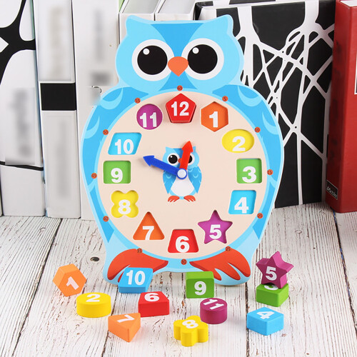 Kiplyki Wooden Color Sorting Clock Teaching Time Number Blocks Puzzle Early Learning