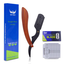 Straight Edge Razor with Ergonomic Wooden Handle and Shaving Strop for Professional Barber Use