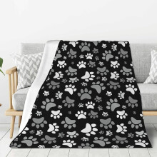 Black and White Dog Paws Throw Blanket Ultra Soft Warm All Season Decorative Fleece Blankets for Bed Chair Car Sofa Couch Bedroom