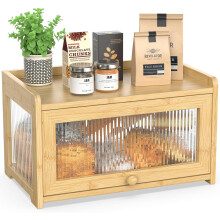 Bamboo Bread Box, Double Layer with 4-Side Transparency, Extra Large Storage for Homemade Bread, Natural Farmhouse Style