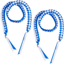 2Pcs 60" Blue White Braided Honor Cords, Graduation Tassels for College Party, DIY Double Color Ribbon Necklace Props Accessory