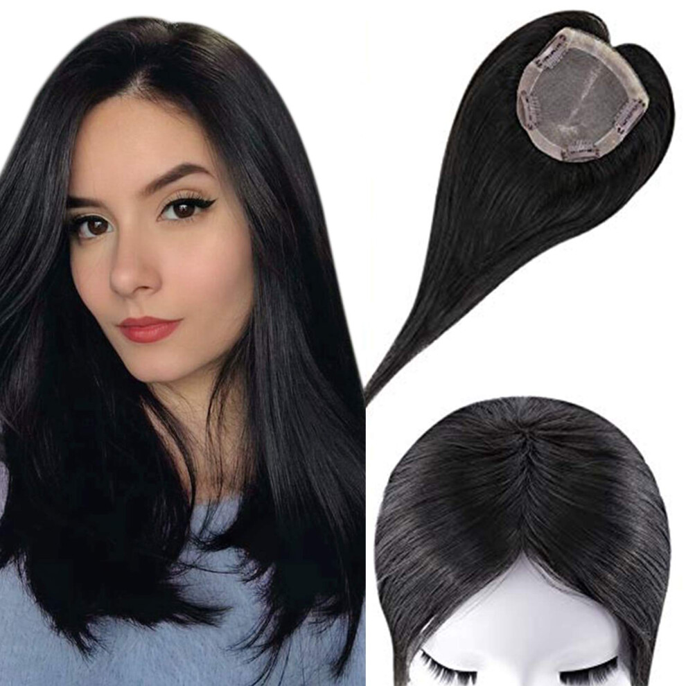 Unisex Human Hair Topper For Women Silk Base Straight 5X5 Clip In Crown Wig Instant Volume Boost