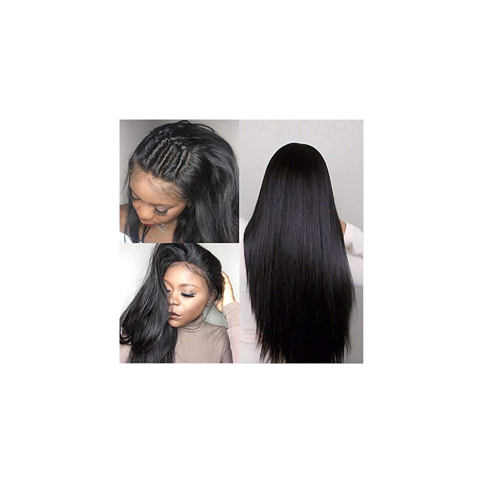 Unisex Black 20 Inch Brazilian Lace Front Wig For Women, 130% Density Virgin Human Hair, Natural Hairline