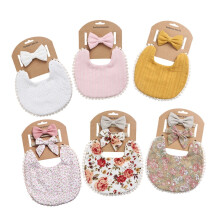 Baby Bibs for Girls Reversible Boho Double-Deck Cotton Drooling Bibs with Nylon Headband Set