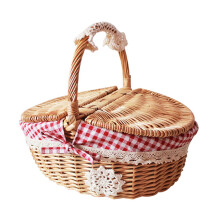 CHAXIN Wicker Picnic Basket with Liner Picnic Hamper with Lid and Handle Storage Basket Vintage Small Rattan Picnic Basket for Outdoor Camping Picnic