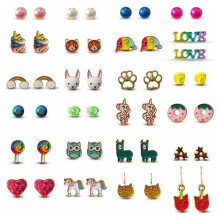 Cute Animal Rainbow Unicorn Stud Earrings Set, 24 Pairs Fun Colorful Kids Jewelry Gifts for Girls, Teen Women, compatible with daily wear