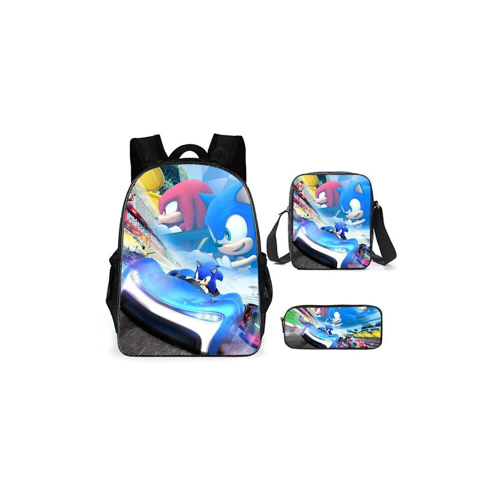 SONIC backpack Sonic elementary school backpack 3-piece anime cartoon backpack shoulder bag pencil bag Style F three-piece