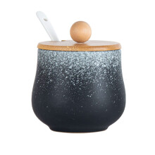 Japanese Style Ceramic Sugar Bowl with Lid and Spoon, Starry Sky Design Kitchen and Coffee Jar