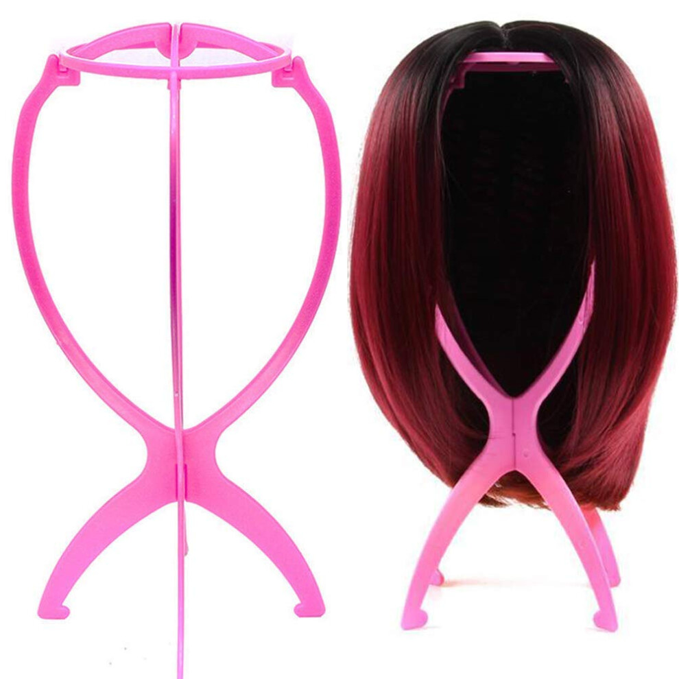 Unisex Pink Foldable Wig Stand For Short Wigs, Plastic Holder For Shape Protection And Air Drying