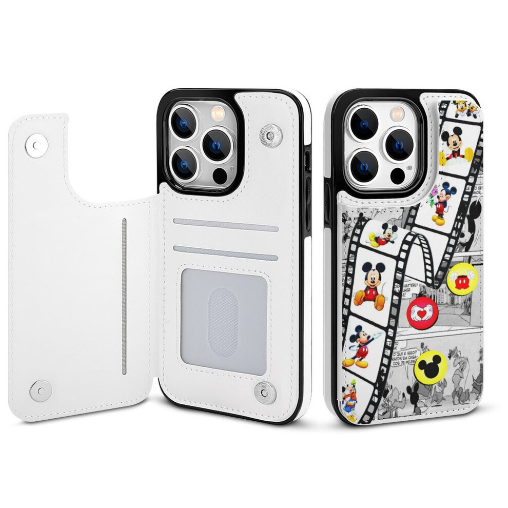 Mickey Mouse Wallet Case For Compatible With Iphone 14 Pro, Pu Leather Flip Cover With Card Holder, Kickstand & Magnetic Clasp 9353595241435
