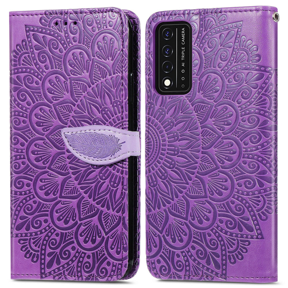 T-Mobile Revvl V+ 5G Wallet Case, Flower Embossed Pu Leather Flip Cover With Card Slots Stand For Women Girls, Purple 9353595241169