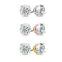 Set of 3 Sterling Silver Crystal Round Cut Stud Earrings 6mm 925
