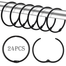 Emlimny 24Pc Black Rust-Proof Metal Shower Curtain Hooks, Circular Decorative Rings Compatible with Shower Rod