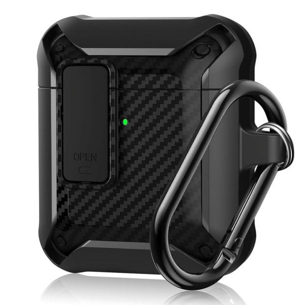Denfes Compatible With Airpods Case Cover, Protective Hard Shell For Airpods 1St & 2Nd Gen, Shockproof Rugged Case With Keychain, Black 9313598827005