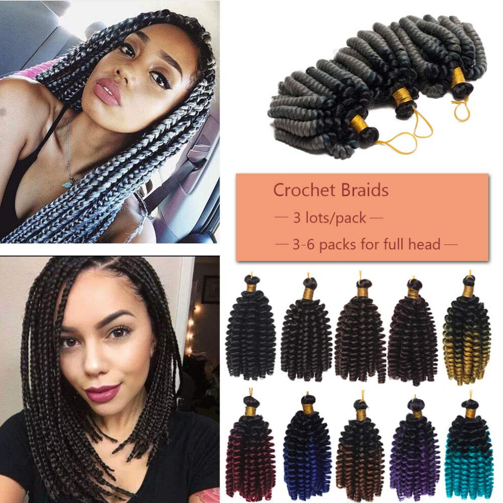 Unisex Black,Grey 6 Inch Jamaican Bounce Crochet Hair Extensions Black To Dark Grey Short Curly Braids Lightweight